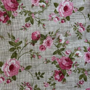 Tela algodón color lino rosas