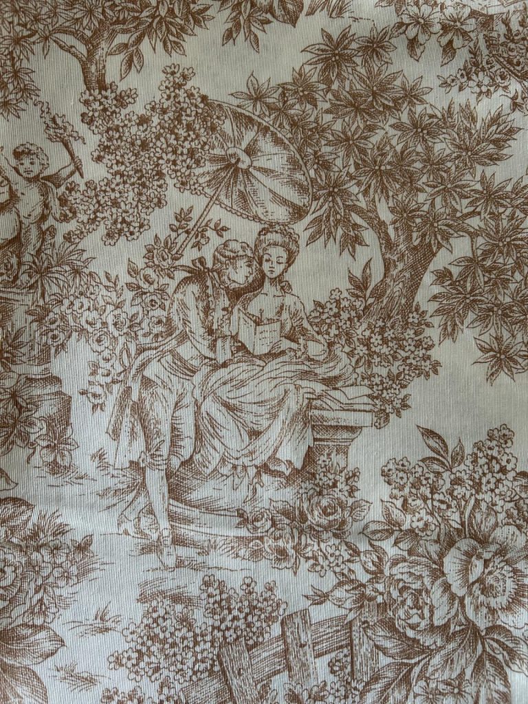 Tela algodón marrón Toile de Jouy