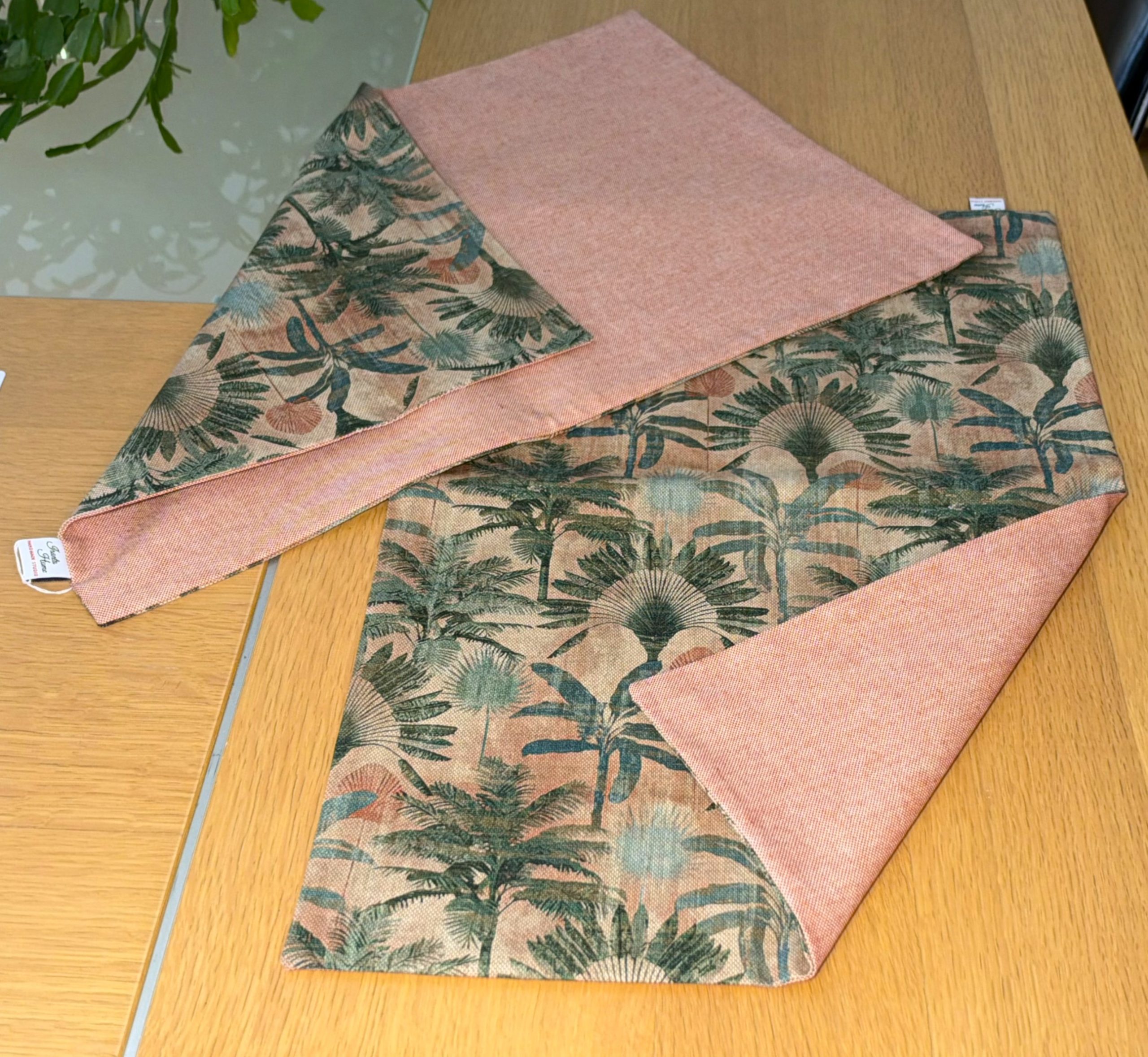 Mantel Rectangular Reversible Palmera/Salmón Lino - Imagen 2
